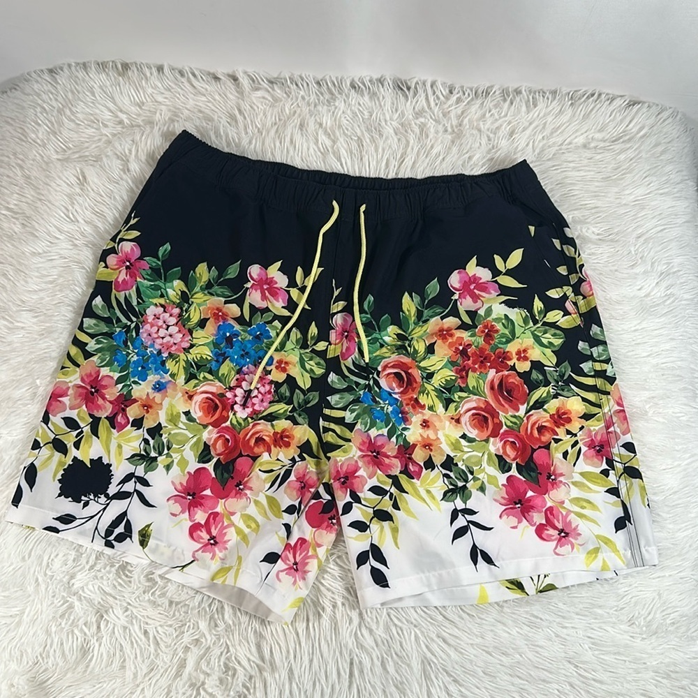 Johnny Was Black Spring Border Print Men’s Swim Trunks